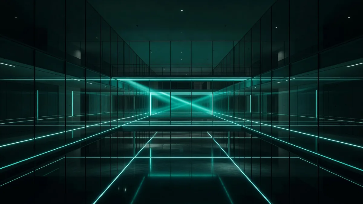 عمارة زجاجية متعددة المستويات بنظامين متوازيين من الضوء دون أي أشخاص